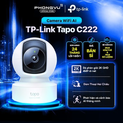 Camera WiFi AI TP-Link Tapo C222 (Quay/quét trong nhà, 4MP 2K+ QHD, cổng LAN) - Bảo hành 24 tháng