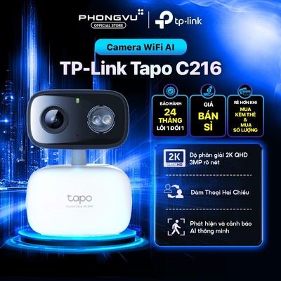 Camera AI WiFi quay quét trong nhà/ngoài trời Tapo C216 (2K 3MP, Full-Color Night Vision) - Bảo hành 24 tháng