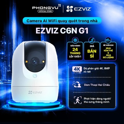 Camera WiFi EZVIZ C6N G1 - 4K 8MP - Xoay 360 - AI Người & Thú cưng - Nút gọi 2 chiều - BH 24 tháng