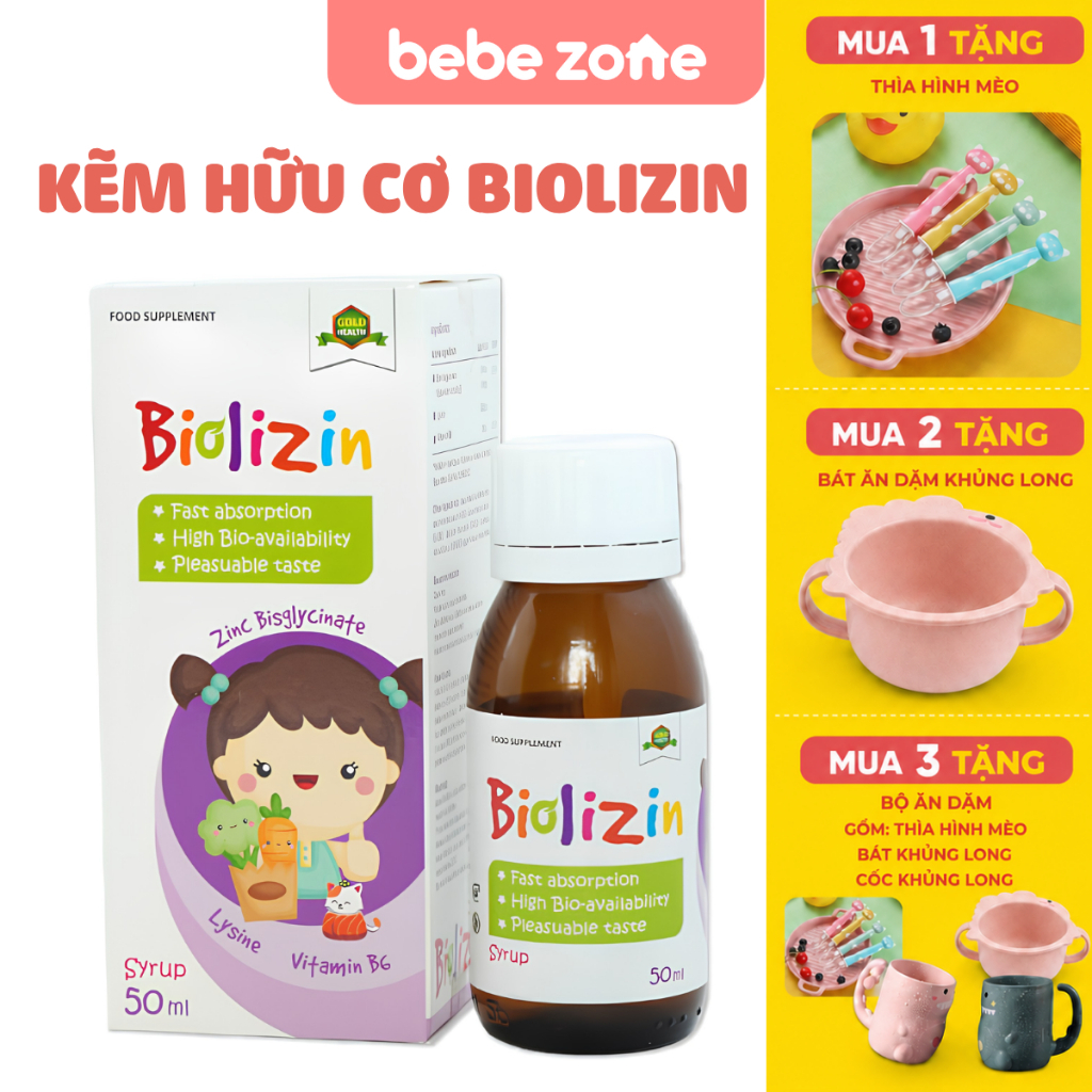 [Quà xinh] Kẽm Cho Bé Biolizin bổ sung Kẽm + Lysine & Vitamin B6 - Hỗ trợ ăn ngon, tăng đề kháng