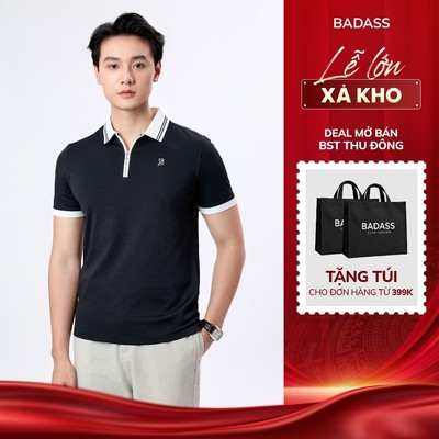 Áo polo ngắn tay cổ khóa halfzip BADASS co giãn cotton thoáng mát phối line cổ trẻ trung  - POHTK701
