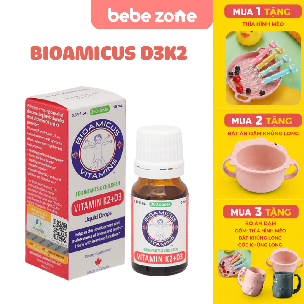 [Quà xinh] Vitamin D3K2 BioAmicus cho bé - Bổ sung vitamin D3 & K2 dạng nhỏ giọt, hỗ trợ xương răng
