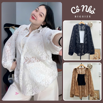 Áo Sơ Mi Ren Bigsize Nữ Dài Tay Cổ Đức Form Rộng Vải Ren Hoa Mỏng Nhẹ Thời Trang A370