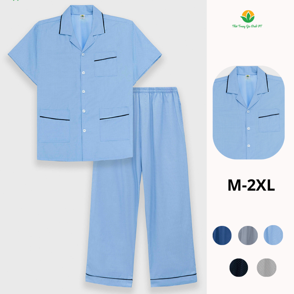 Bộ pijama kẻ cộc tay nam trung niên Việt Thắng chất liệu cotton mềm mại B48.6003