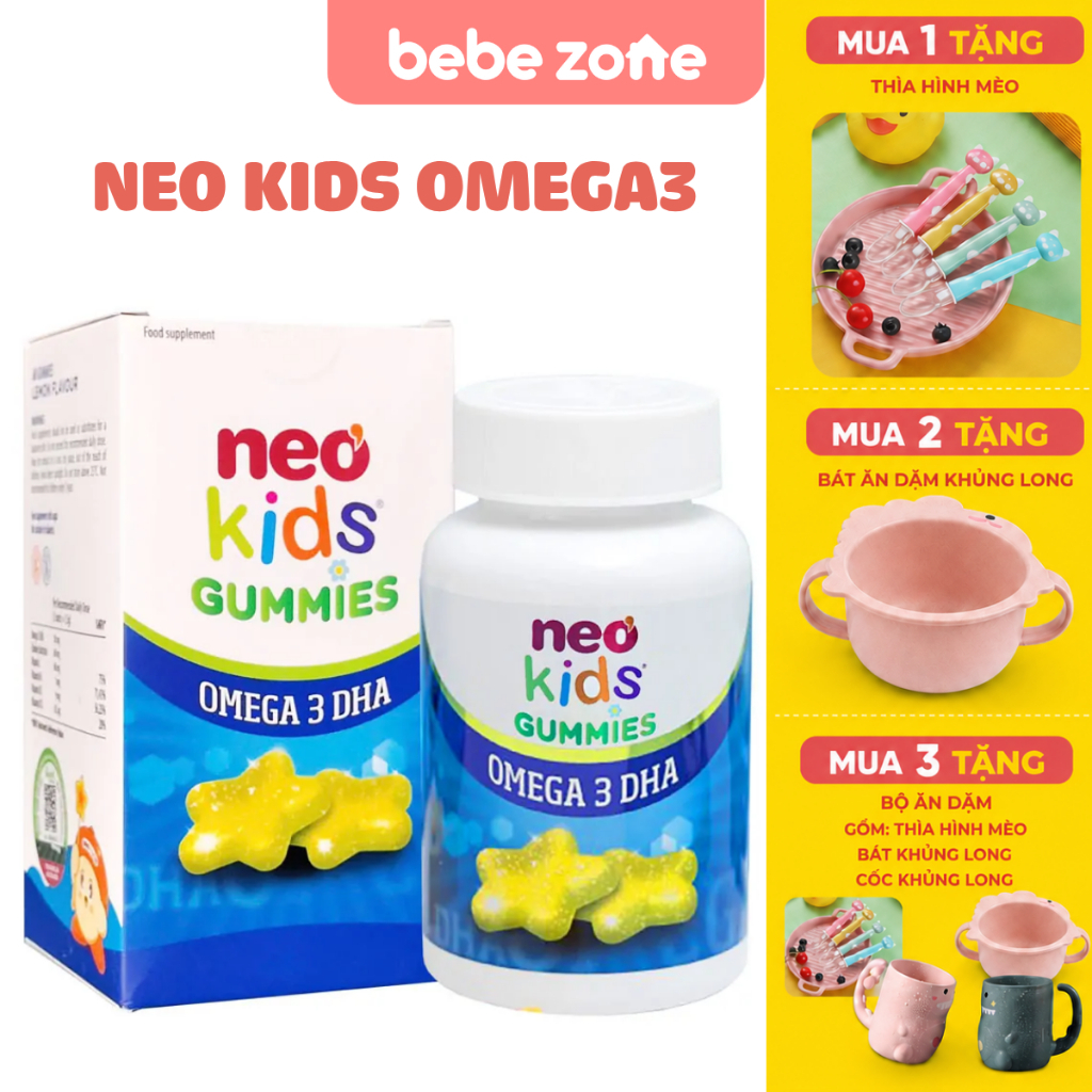 Kẹo Dẻo Neo Kids Gummies Omega - 3 DHA bổ sung DHA & Omega-3 cho bé, dạng gummy dễ ăn