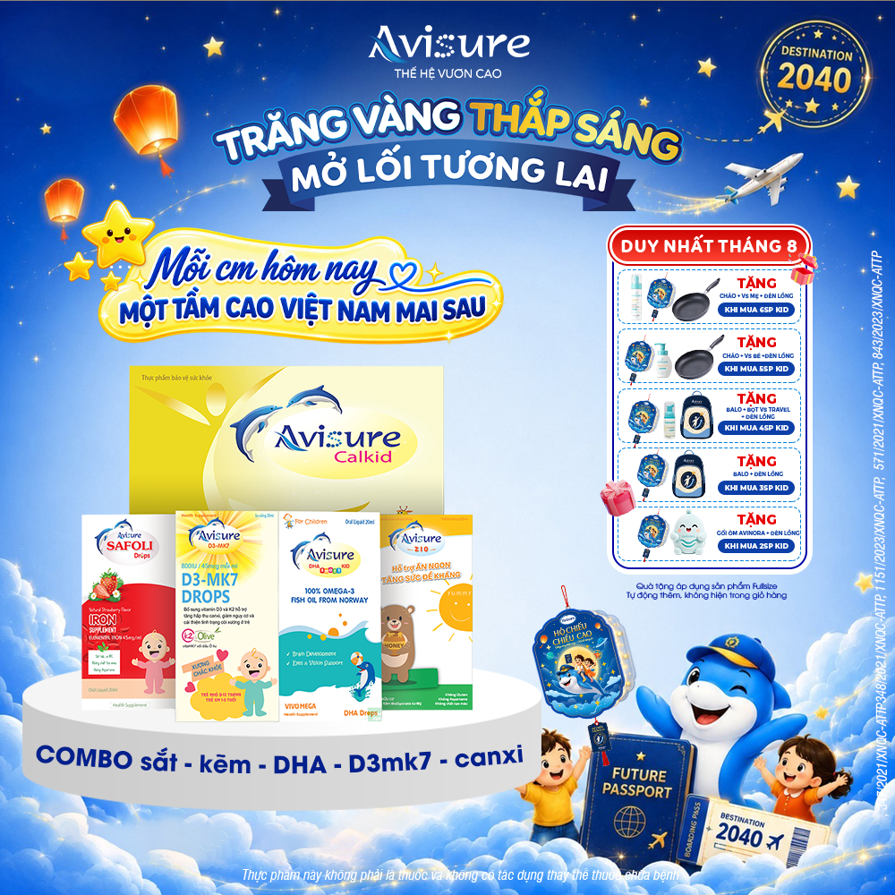 TPBVSK Trọn bộ vi chất cho bé Avisure D3MK7, DHA, Sắt Hữu Cơ 20ml