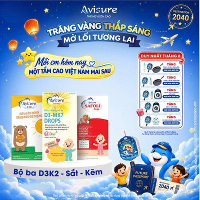 TPBVSK Bộ ba hộp Avisure D3MK7 - Safoli Drop - ZiO bổ sung d3k2, sắt kẽm hữu cơ cho bé 30ml