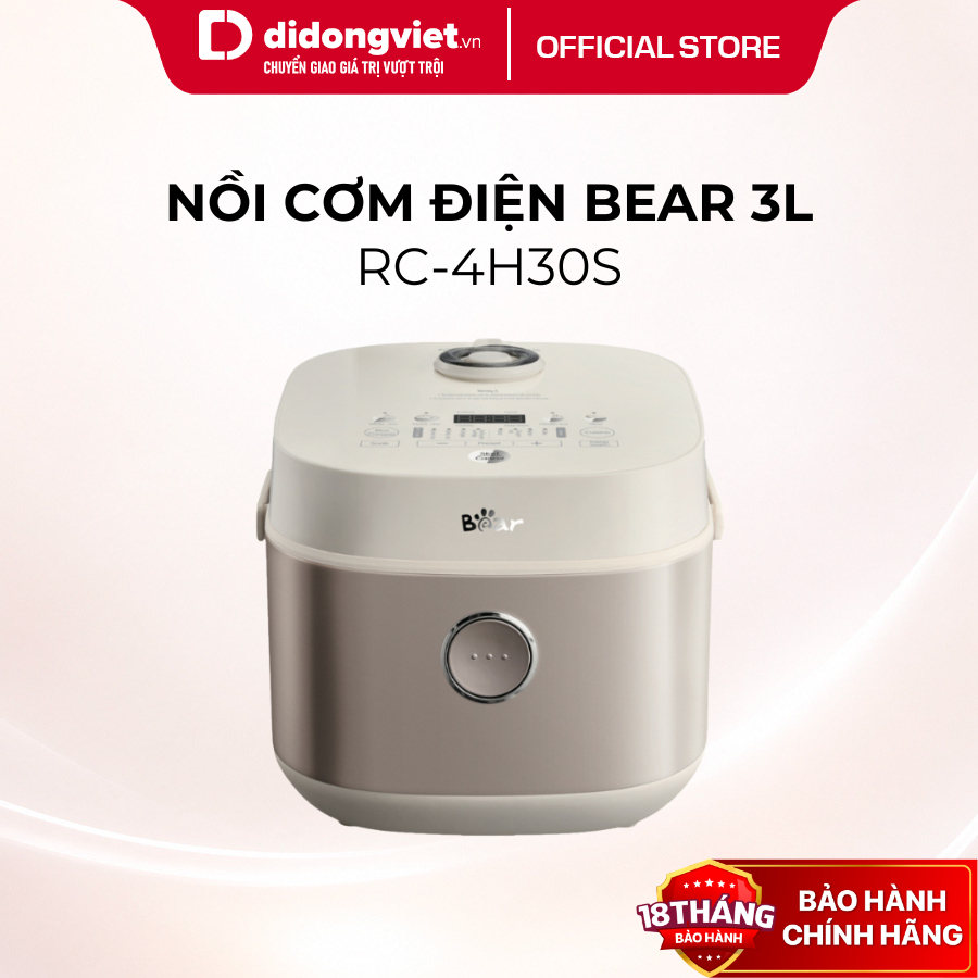 Nồi Cơm Điện 1L Bear DFB-H30A3 (RC-4H30S) - 600W, Lòng Tráng Men, Hẹn Giờ - Hàng Chính Hãng