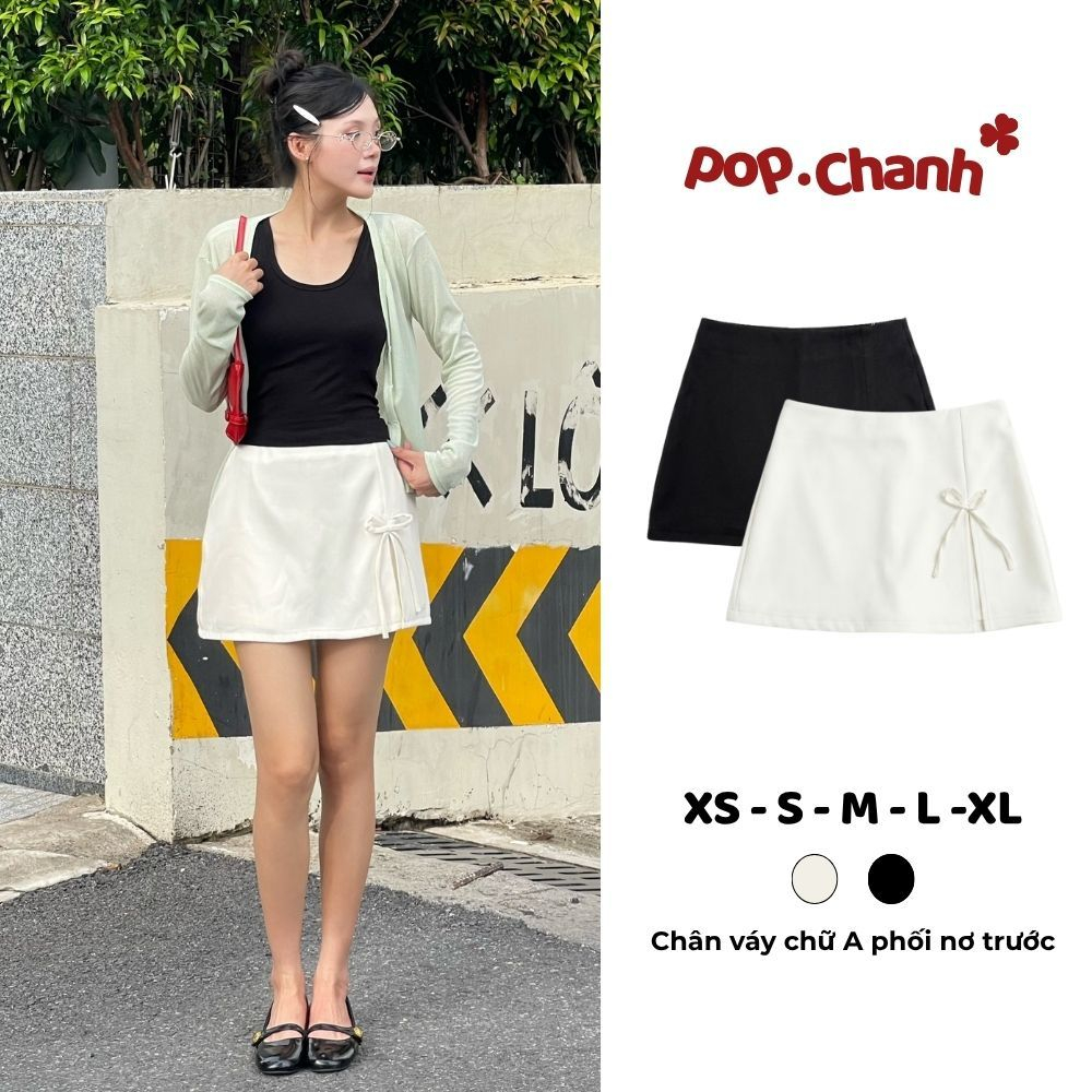 Chân váy ngắn chữ A 𝓟𝓸𝓹 𝓒𝓱𝓪𝓷𝓱 phối nơ thời trang có quần bảo hộ kín đáo trẻ trung cá tính CV141