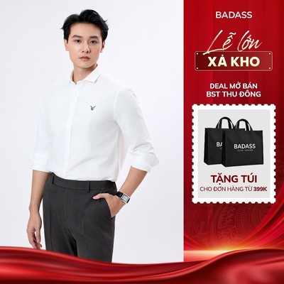 Áo sơ mi oxford nam dài tay BADASS cổ button down hình thêu tinh tế cotton thoáng mát, form regular vừa vặn - SHDTK703