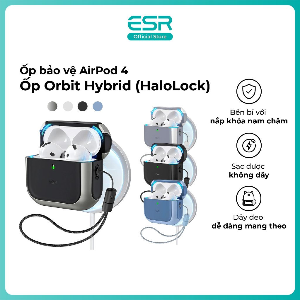 [Livestream KOL] Ốp bảo vệ AirPod 4 ESR Orbit Hybrid Case chống sốc va đập sạc không dây có dây đeo