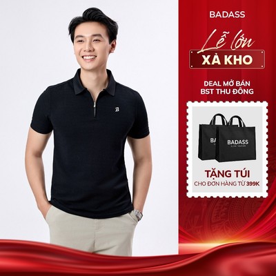 Áo polo nam khóa halfzip BADASS nam tính trẻ trung vải texture thoáng khi thấm hút co giãn - POHTK714