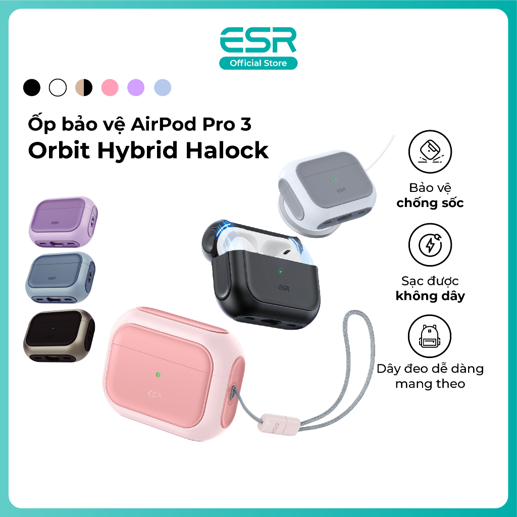Ốp tai nghe ESR cho AirPods Pro 3 2025 Orbit Hybrid HaloLock