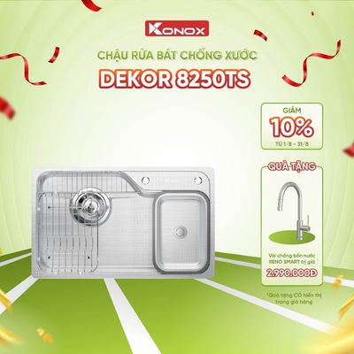 Chậu rửa bát inox 1 hố chống xước Konox DEKOR 8250TS bề mặt HẠT - Bảo hành 10 năm