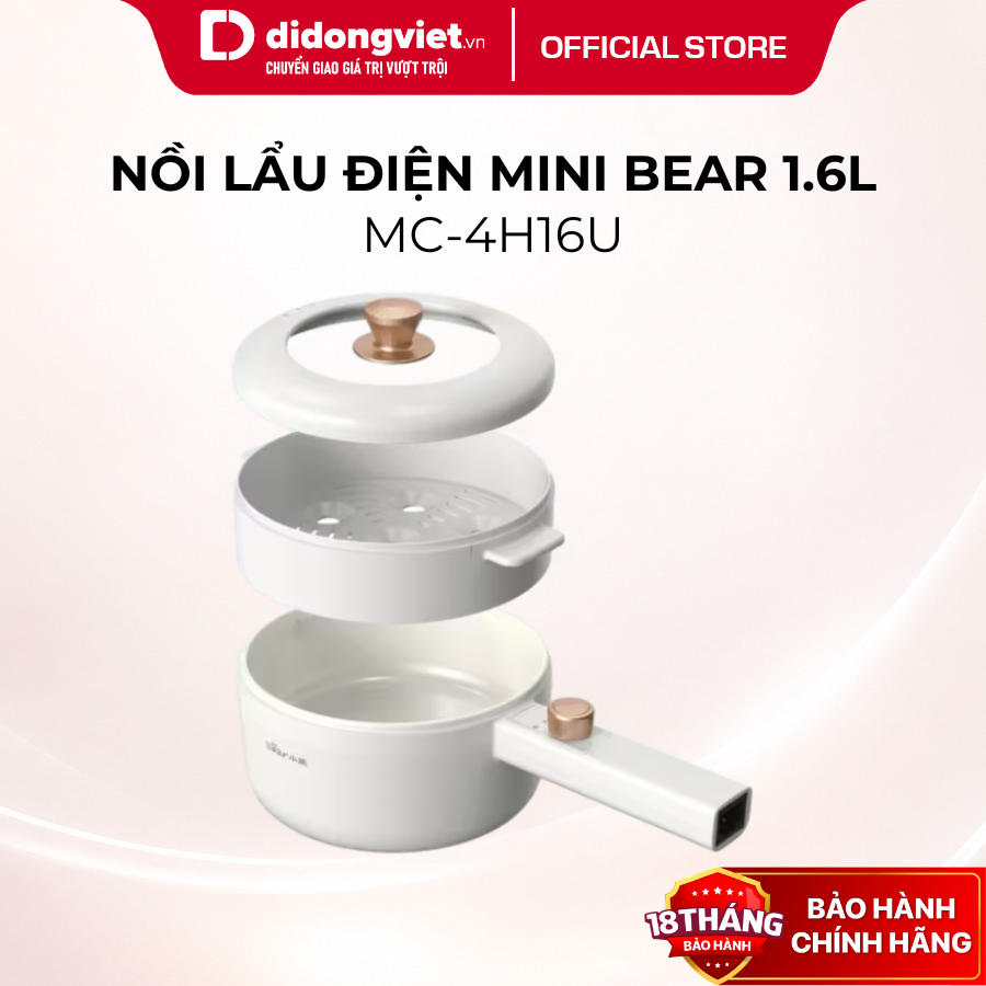 Nồi Điện Đa Năng Bear 1.6L DRG-P16M2 (MC-4H16U) - 700W, Kèm Khay Hấp, Chống Dính - Hàng Chính Hãng
