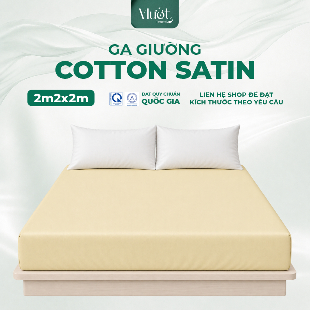 Ga Giường / Drap Giường 2m2x2m Chất Liệu 100% Cotton Satin Premium An Toàn Cho Giấc Ngủ Sâu