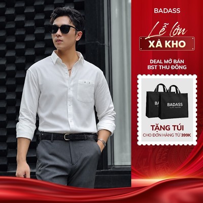 Áo sơ mi trắng nam BADASS dài tay có túi form Relax cotton thoải mái trẻ trung đi biển - STDTK704