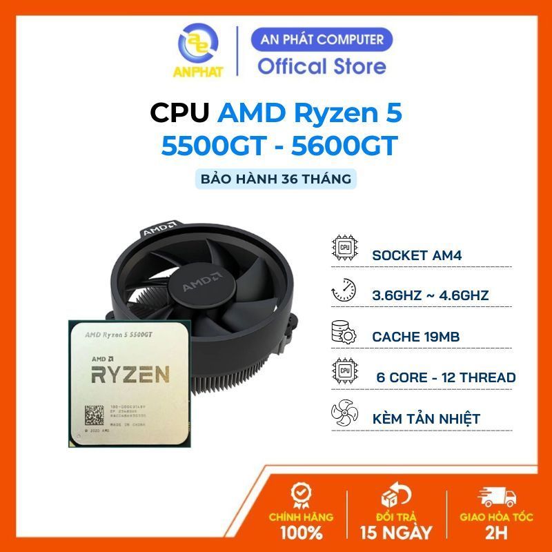 Bộ Vi Xử Lý CPU AMD Ryzen 5 5500GT | 5600GT - Tray chính hãng kèm tản nhiệt - Bảo hành 36 tháng