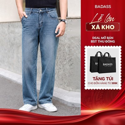 Quần Jean Nam Form Slim BADASS Xanh Nhạt Denim Co Giãn Nhẹ  Đứng Form Trẻ Trung - QJDTK704