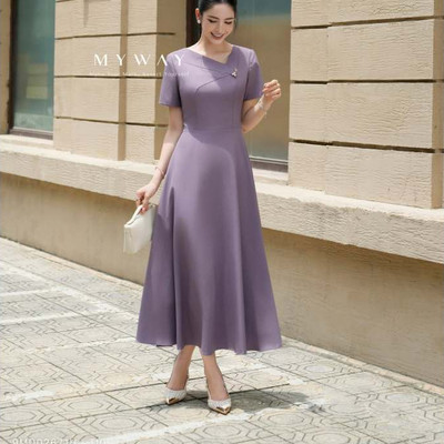 Đầm Công Sở Nữ MY WAY Dáng Xòe Cổ V Cách Điệu Thanh Lịch 9MD02671H