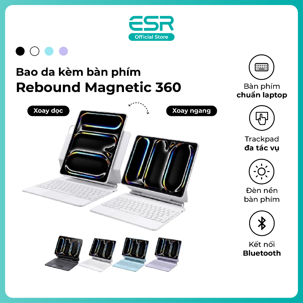 [Livestream KOL] Ốp lưng bao da iPad kèm bàn phím ESR Magnetic Rebound 360 3 góc xem cho Pro 11" 13"