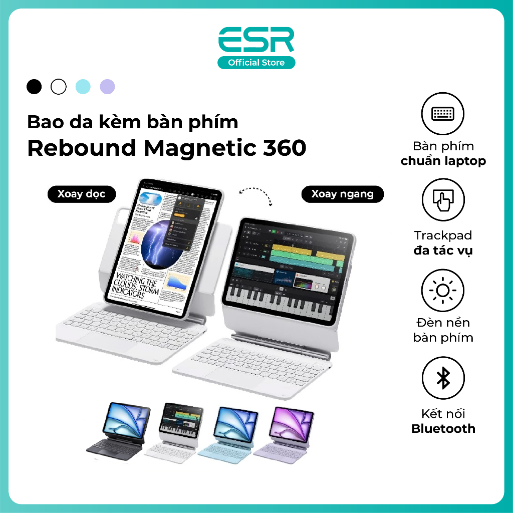 [Livestream KOL] Bao da kèm bàn phím iPad ESR Magnetic Rebound 360 3 góc xem cho Air 11" 13" (2024/2