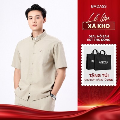 Áo Sơ Mi Nam BADASS Ngắn Tay Form Rộng Vải Linen Cotton Thoáng Mát Có Túi Basic SHNTK712
