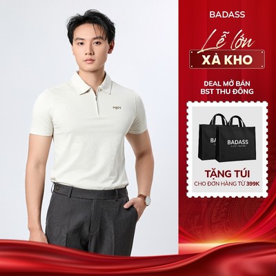 Áo Polo Nam BADASS Texture Regular Fit Khóa Kéo Kim Loại Thoáng Mát Giữ Form POHTK727