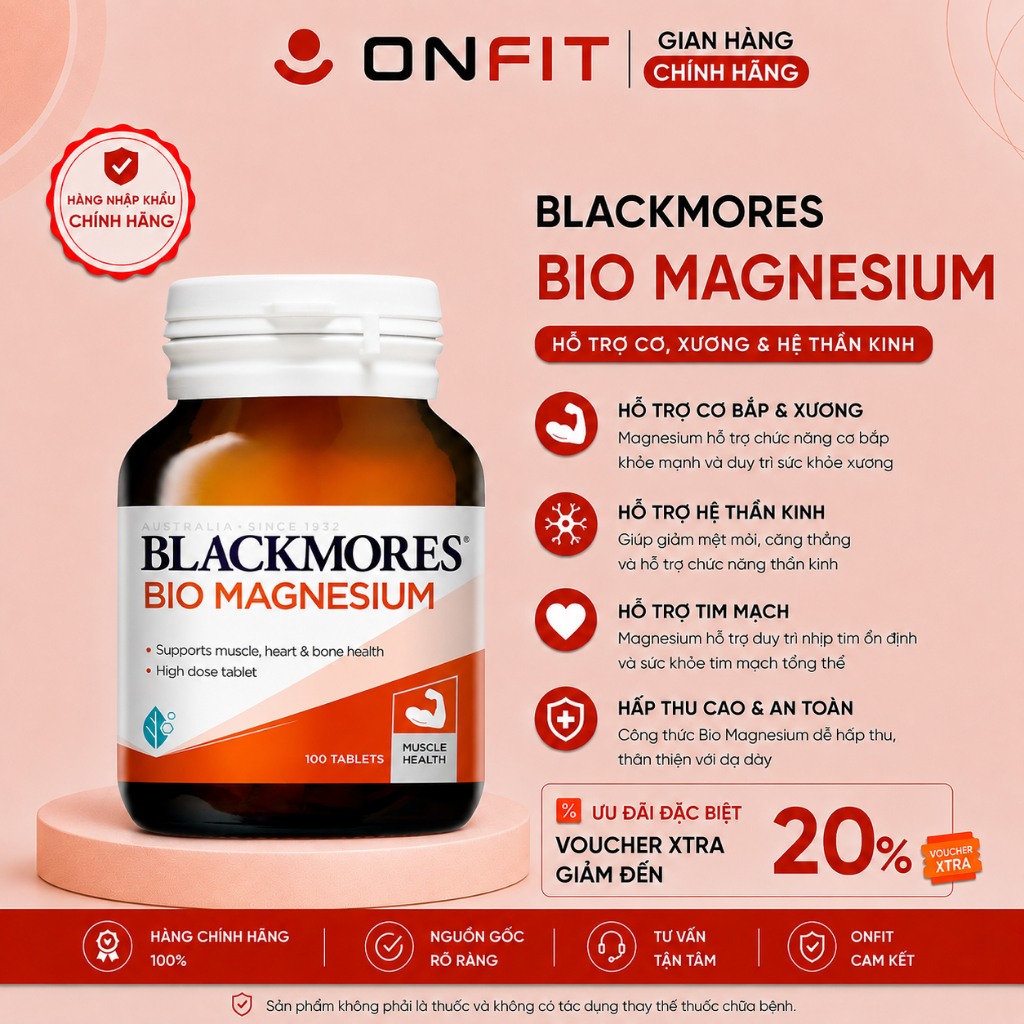 Viên Uống Bổ Sung Magie Blackmores Bio Magnesium (100 Viên) Phục Hồi Cơ, Giảm Stress | ONFIT