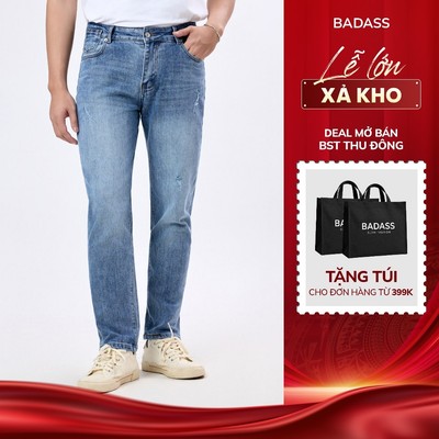 Quần jeans denim nam BADASS xước nhẹ cá tính, trẻ trung form slim ôm vừa vặn vận động thoải mái - QJDTK705
