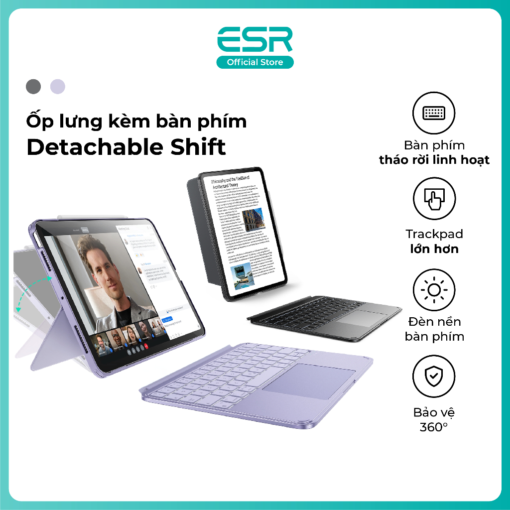 [KOC/KOL live] Ốp lưng kèm bàn phím ESR Detachable Shift dành cho iPad Air, Gen 11/A16/10, Pro M4/M5