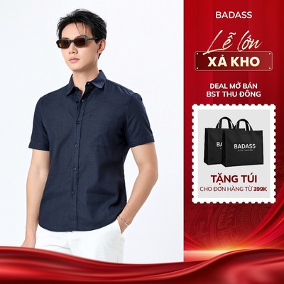 Áo Sơ Mi Nam Ngắn Tay BADASS Chất Liệu Linen Form Regular Thoáng Mát Có Túi Thanh Lịch_STNTK714