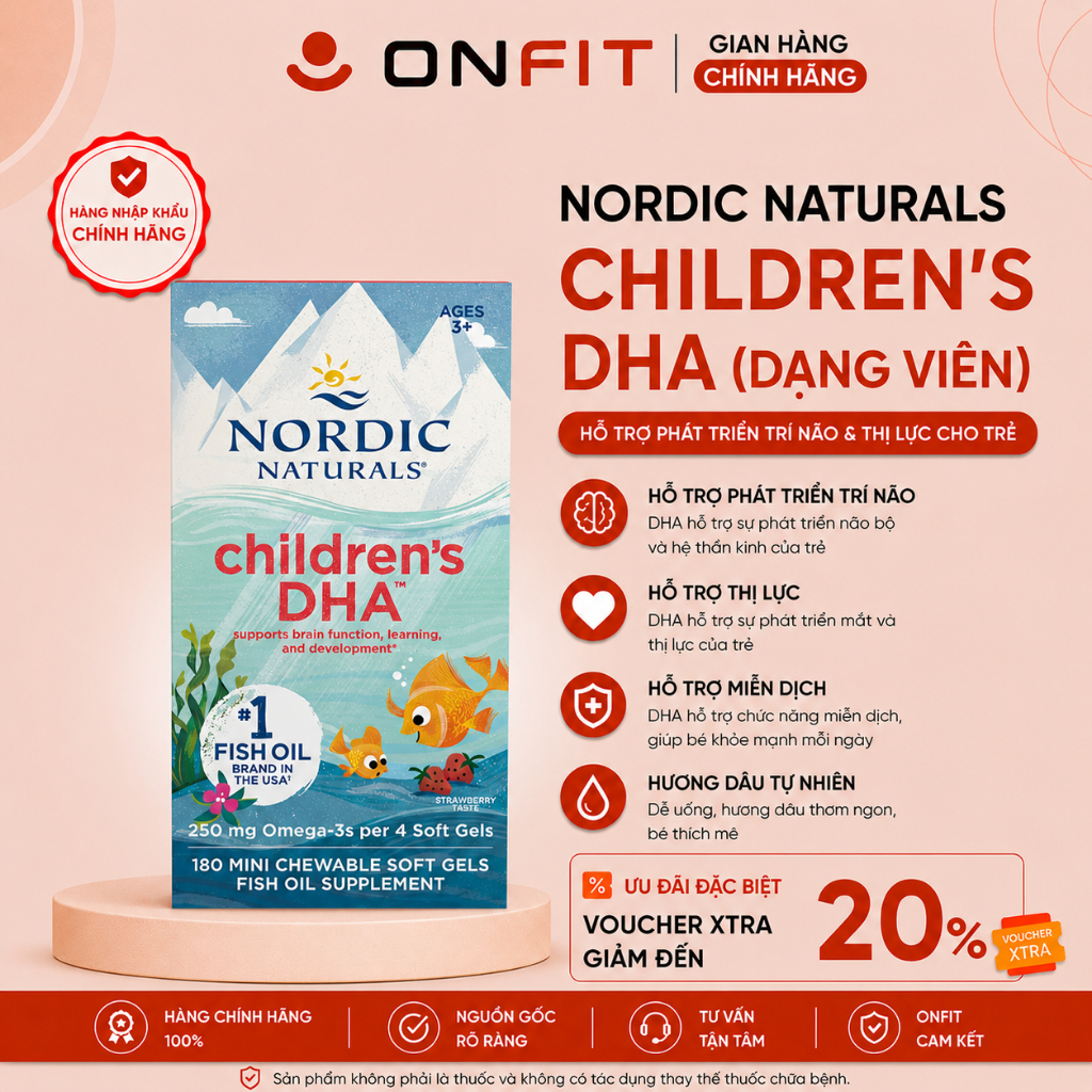 Viên Dầu Cá Cho Bé Nordic Naturals Children's DHA Vị Dâu, Sáng Mắt, Phát Triển Trí Não | ONFIT