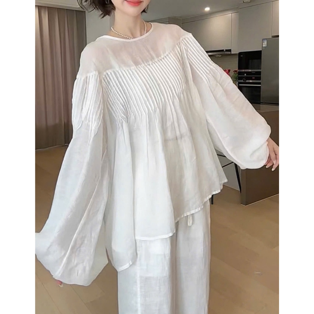 𝗧𝗶𝗺𝗶 𝗟𝗶𝗻𝗲𝗻-  Áo TƠ tay loe dài