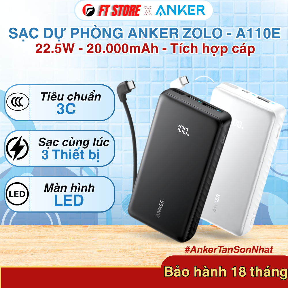 Anker Zolo Power Bank 22.5W 20000mAh - A110E Tương thích rộng, sạc nhanh, nhỏ gọn