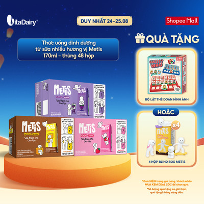 [THÙNG 48 HỘP] Thức uống dinh dưỡng Metis hương nho/dâu/Socola có thạch 170ml - Thơm ngon dễ uống, Bé thích mê