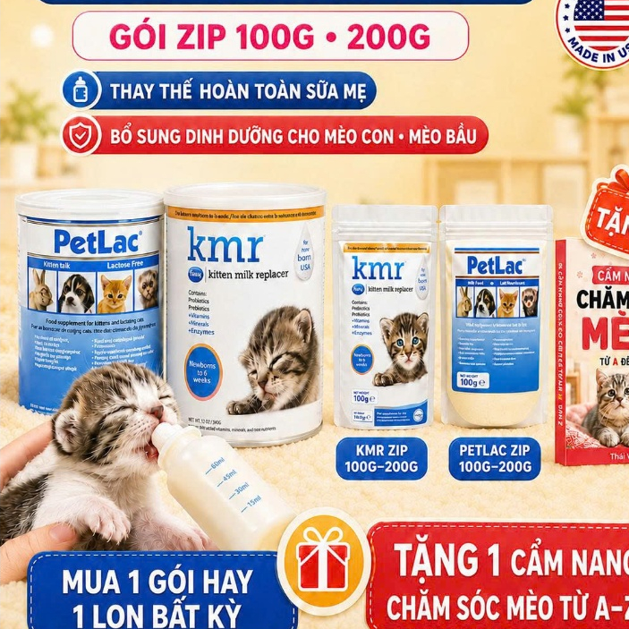 Sữa KMR pha sắn cho mèo lon 325ml - dành cho mèo sơ sinh, cho mèo mẹ thiếu sữa, phục hồi cho mèo ốm