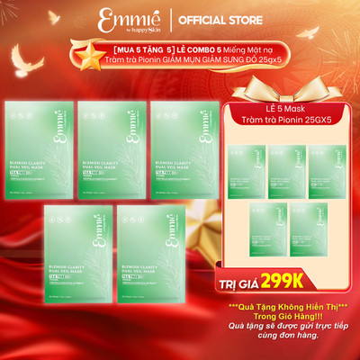 Mặt nạ tràm trà Emmie Giảm Mụn Sưng Đỏ Mặt Nạ Cho Da Dầu Mụn Hiệu Quả - Chất Liệu Mặt Nạ Lụa Mềm Mại COMBO 5 Miếng x 25g