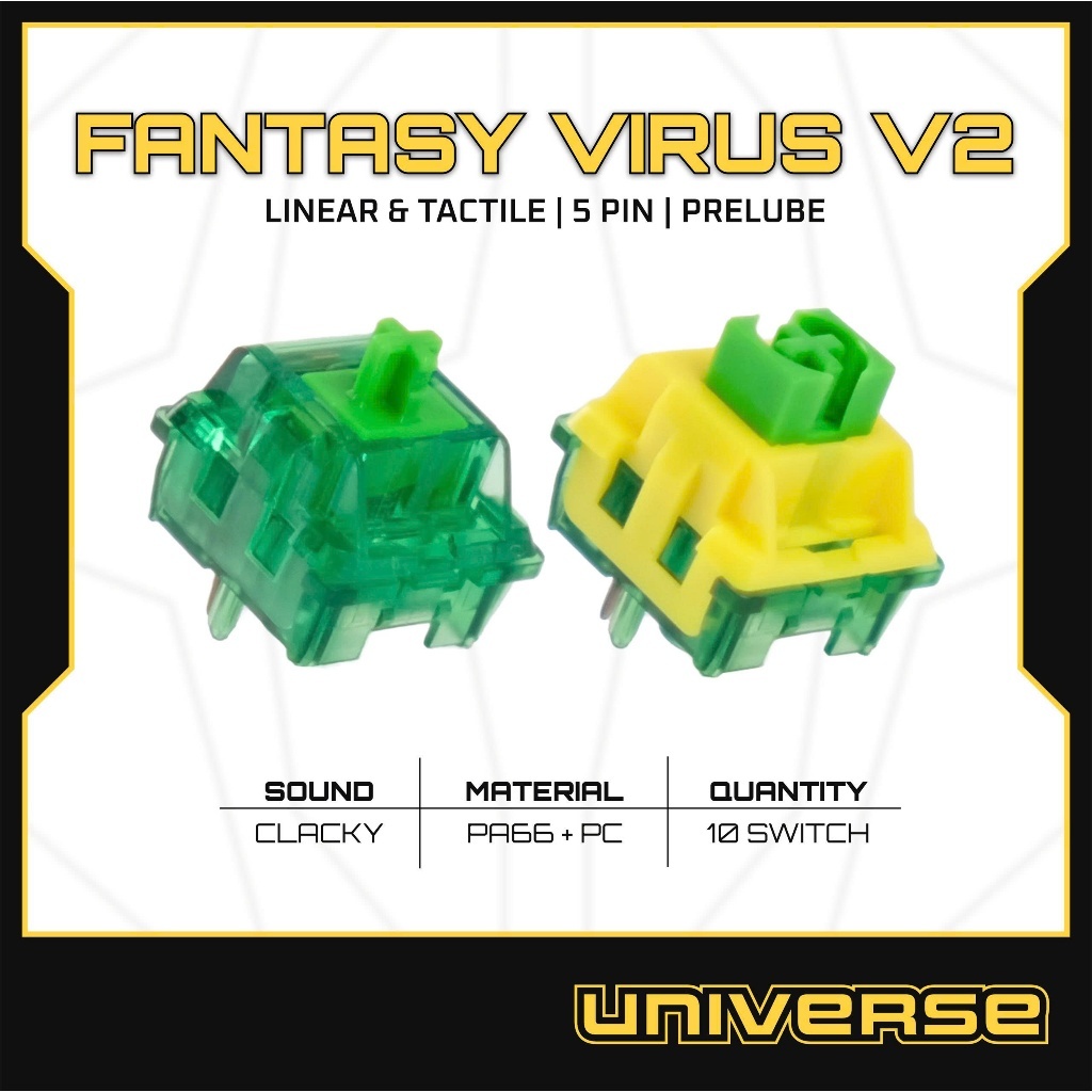 10 Switch Fantasy Virus V2 Tactile & Linear 5 Pin PC + POM Prelube Công Tắc Bàn Phím Cơ Universe