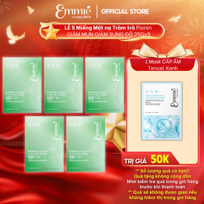 LẺ Mặt nạ tràm trà Emmie Giảm Mụn Sưng Đỏ Dành Cho Da Dầu Mụn - Chất Liệu Mặt Nạ Lụa Dual Veil Khít Mặt LẺ 5 Miếng x 25g