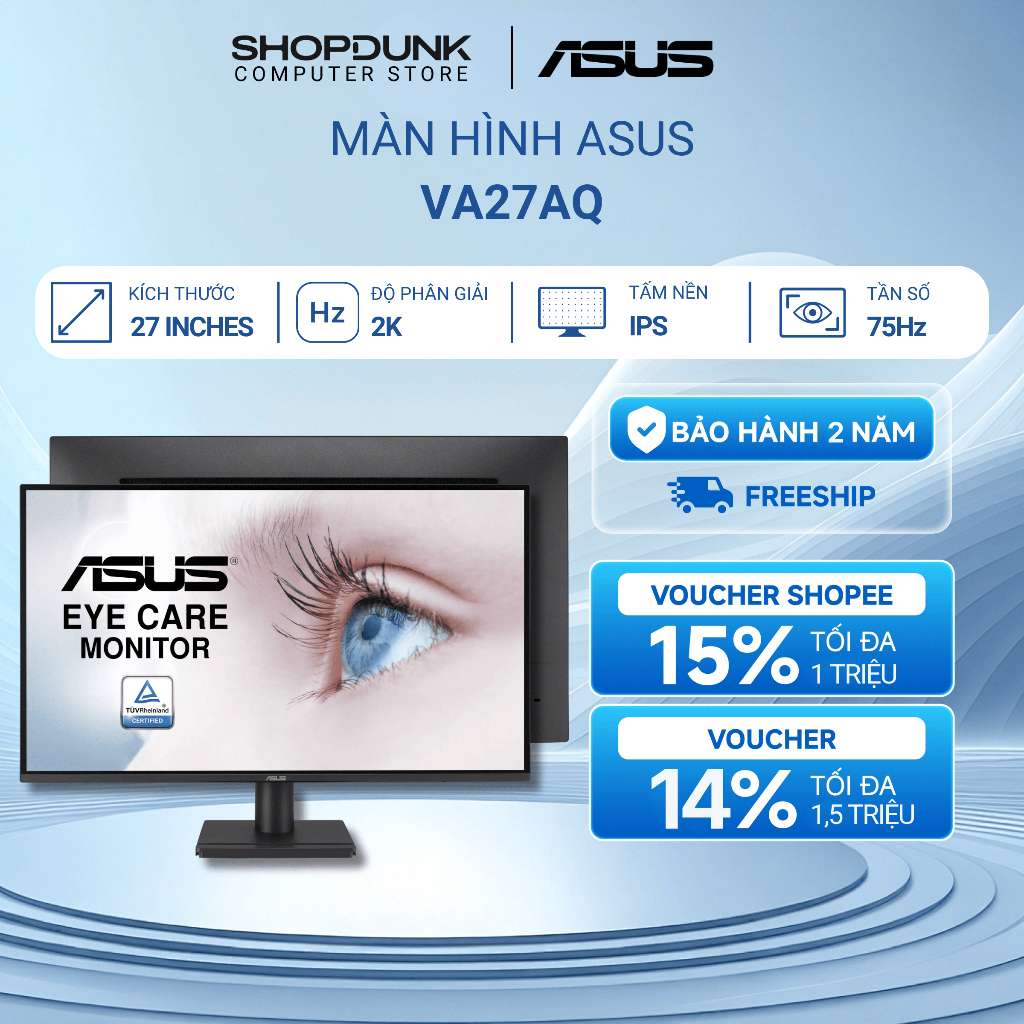 Màn Hình ASUS VA27AQ (27 inch | IPS | 2K | 75Hz | 1ms | Bảo hành 3 năm)