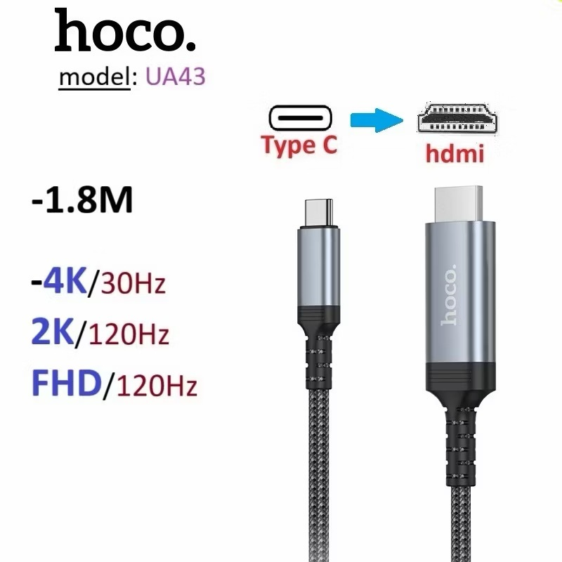Dây Type C to HDMI 2K 120Hz/ 1080P 120Hz Hoco UA43 dài 1.8m -Bảo hành 6 tháng