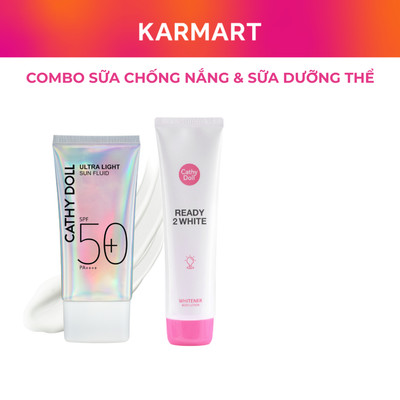 Combo Chống Nắng Cathy Doll ULTRA LIGHT SUN FLUID SPF50+ PA++++ 40ML & READY 2 WHITE WHITENER 150ML