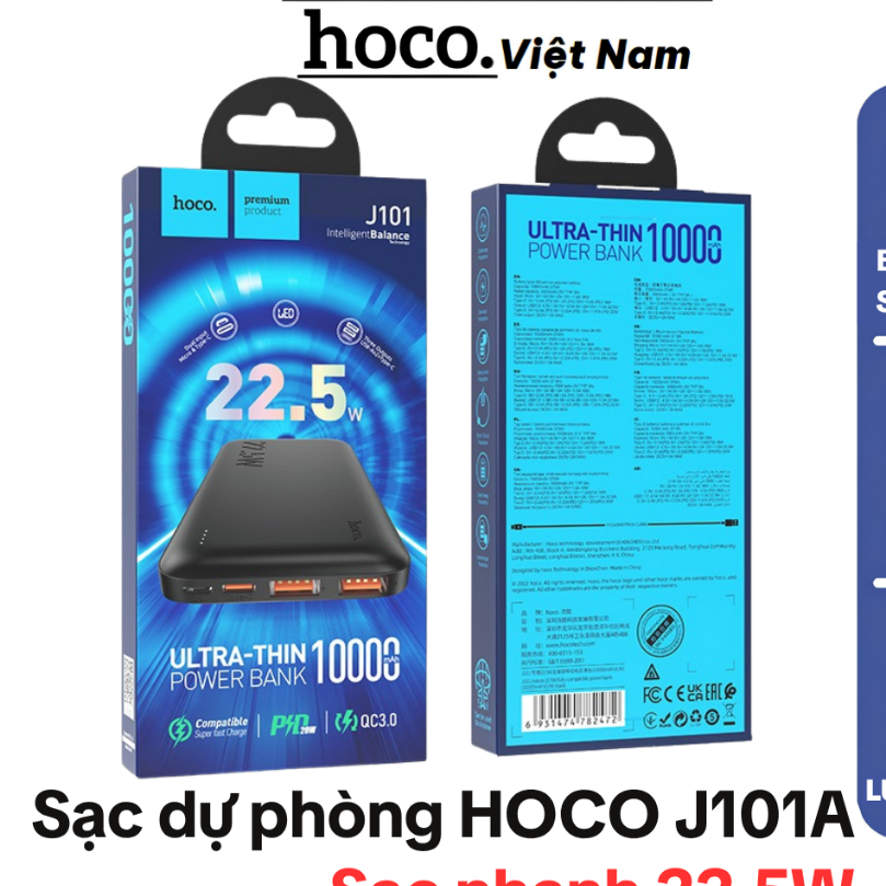 Cục Sạc Dự Phòng Hoco J101 J101A 10000mAh 20000mAh Sạc Siêu Nhanh PD 20W 22.5W Tiện Ích Đa Năng