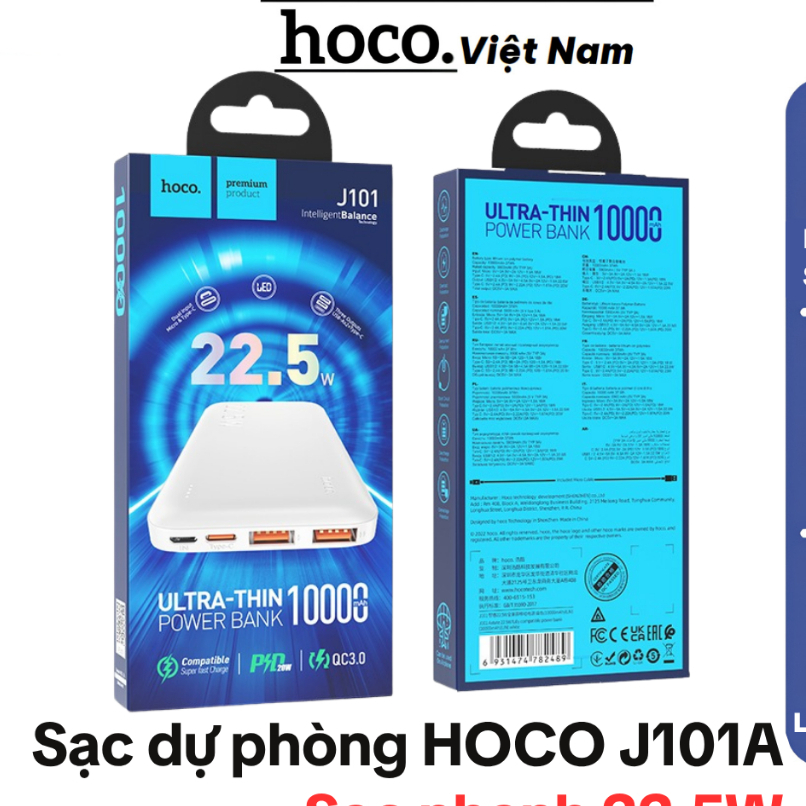 Cục Sạc Dự Phòng Sạc Nhanh Hoco J101 J101A 10000mAh 20000mAh Đa Cổng Sạc PD 20W 22.5W Chính Hãng