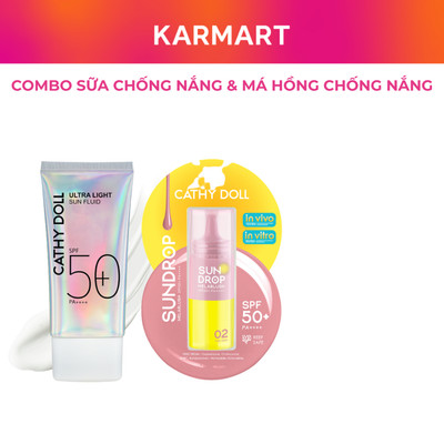 Combo Chống Nắng Cathy Doll ULTRA LIGHT SUN FLUID SPF50+ PA++++ 40ml Và SUNDROP MELABLUSH SPF50+ PA++++ 02 PINK SAND