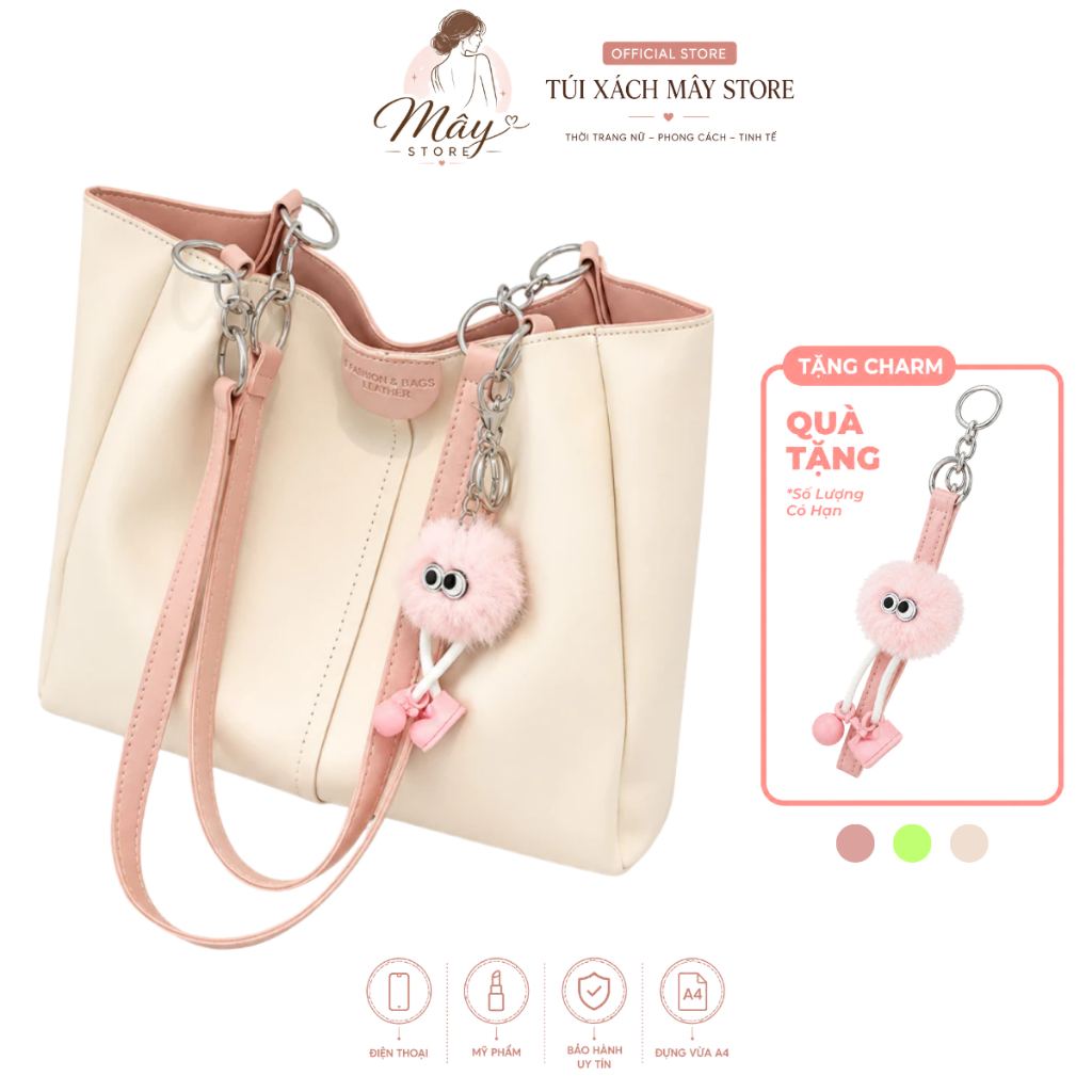 Túi tote nữ đeo vai công sở phong cách Hàn Quốc tặng kèm charm lông dễ thương…