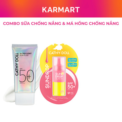 Combo Chống Nắng Cathy Doll ULTRA LIGHT SUN FLUID SPF50+ PA++++ 40ml Và SUNDROP MELABLUSH SPF50+ PA++++ 04 GUAVA
