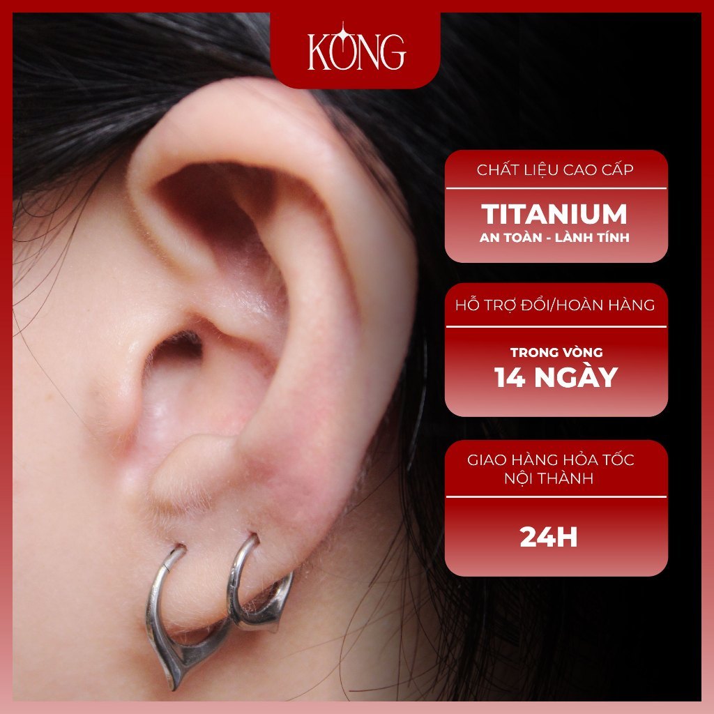 Khuyên Tai Titan F136 Kim Loại Metal Dáng Chóp Phá Cách Chống Kích Ứng Unisex Fang Hoop | KONG