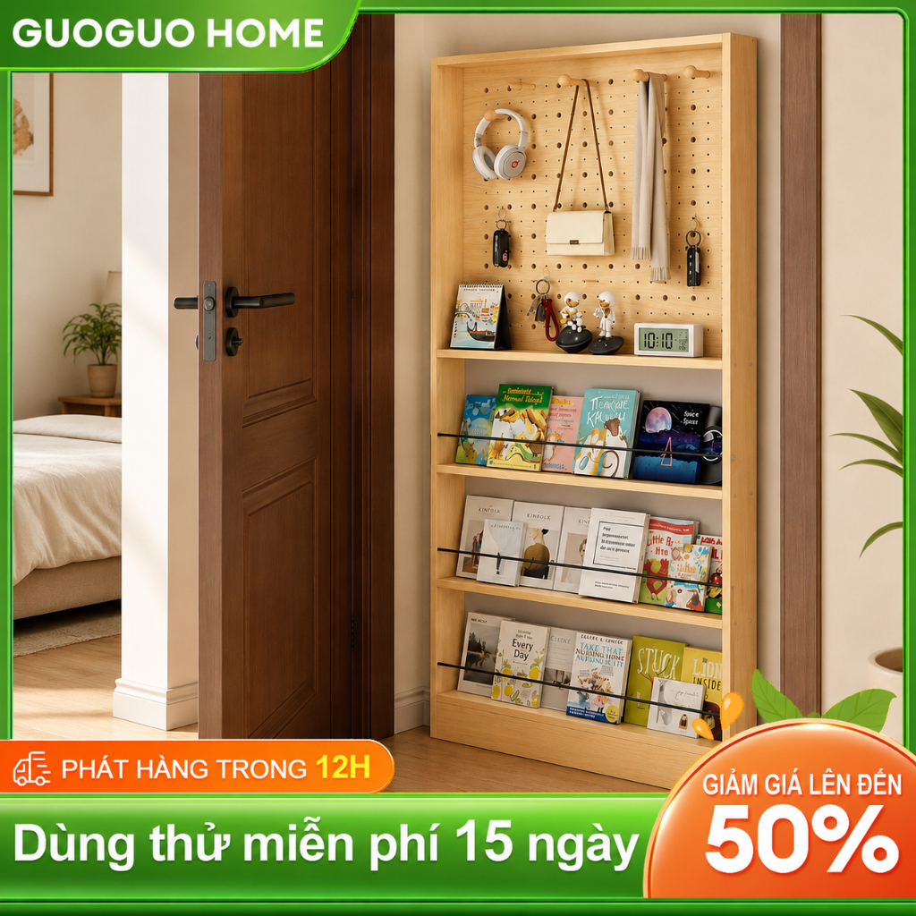 Kệ Sách Đứng Đa Năng Kèm Bảng Pegboard Siêu Mỏng 10cm Cao 188cm Rộng 40/60/90cm Cho Phòng Nhỏ